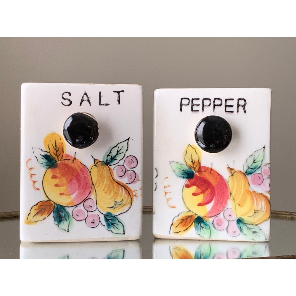 Vintage Ceramic Square Drawer Salt and Pepper Shakers Set Vintage Fruit Motif